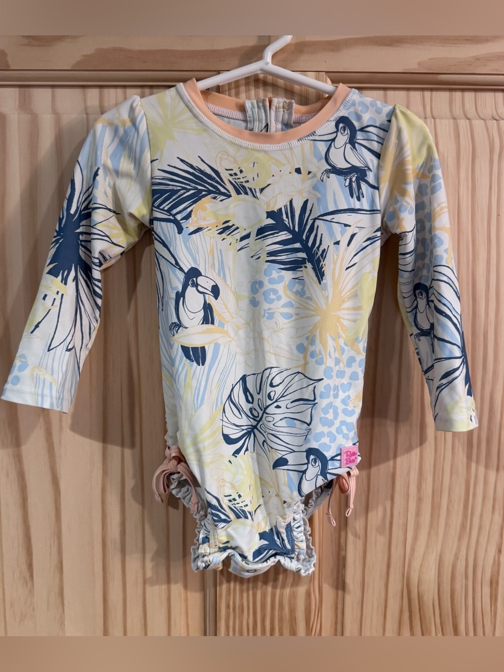 Ruffle Butts Tropical Toucan Rashguard Swimsuit Long Sleeve Ruffle Onesie 2T
